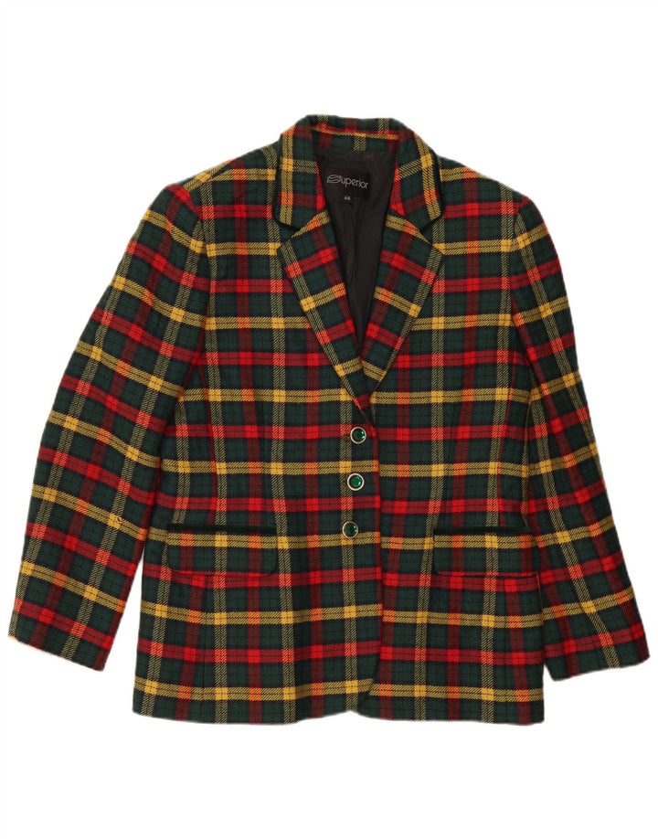 Улучшенный женский пиджак на 3 пуговицах IT 46, большая зеленая клетка в клетку из натуральной шерсти