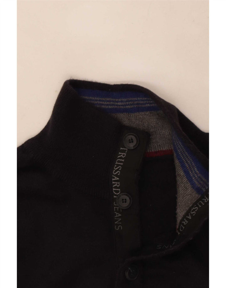 Мужской свитер Trussardi Jeans, средний темно-синий, с воротником на пуговицах