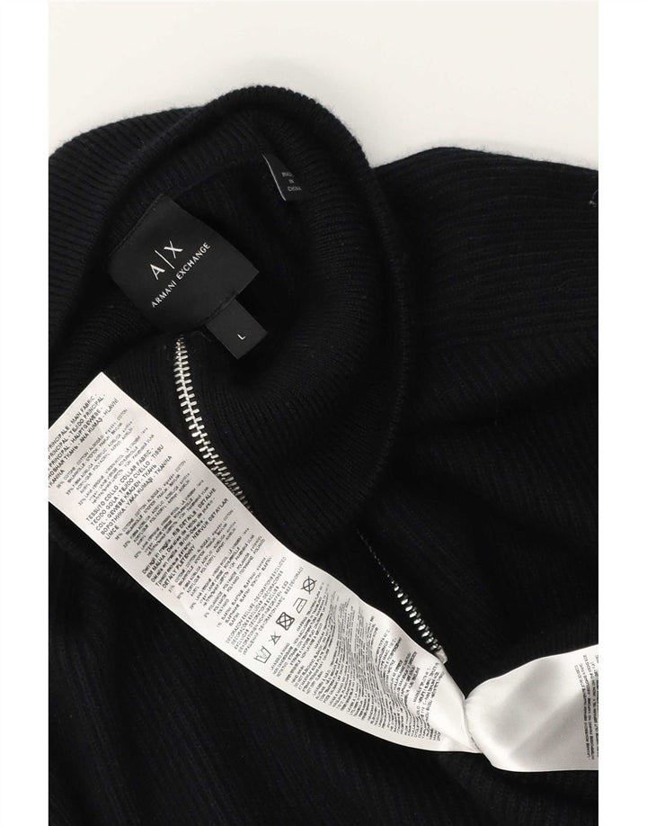 Мужской джемпер с воротником на молнии Armani Exchange, большой черный хлопковый свитер