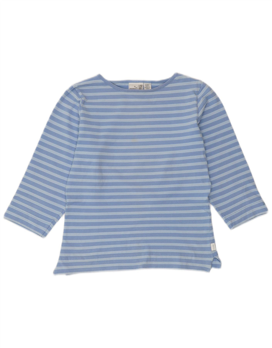 Женский укороченный топ PUMA с рукавом 3/4, Великобритания 14, хлопок средней синей полоски