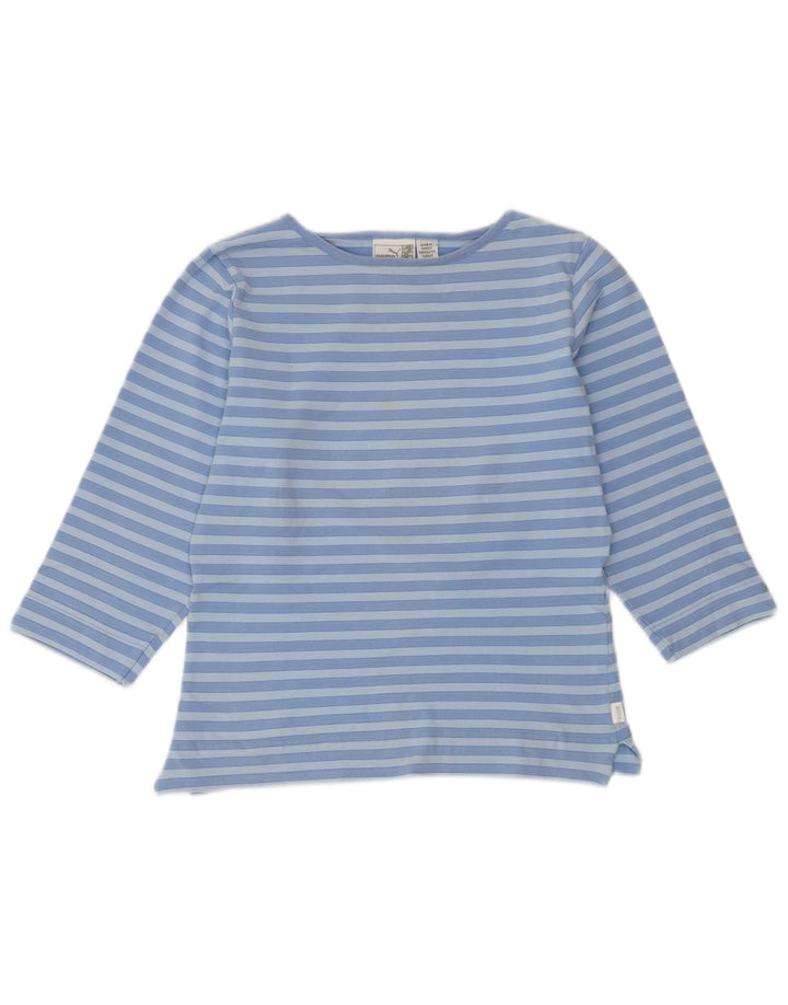 Женский укороченный топ PUMA с рукавом 3/4, Великобритания 14, хлопок средней синей полоски