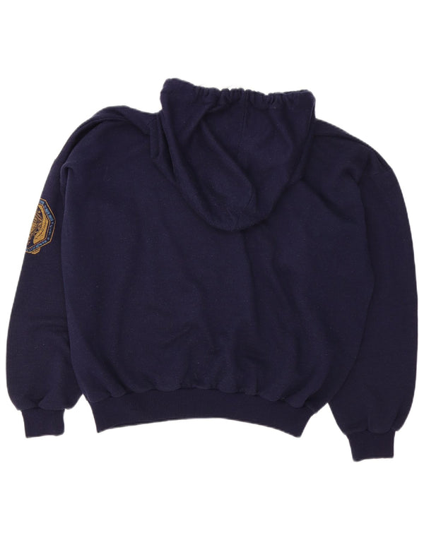 Винтажный женский джемпер с капюшоном оверсайз с графическим рисунком UK 14, средний темно-синий