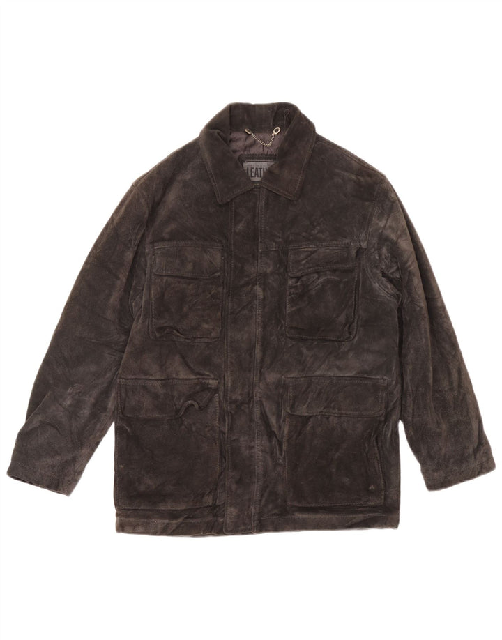 Винтажная женская замшевая ветровка большого размера UK 10, маленькая серая кожаная