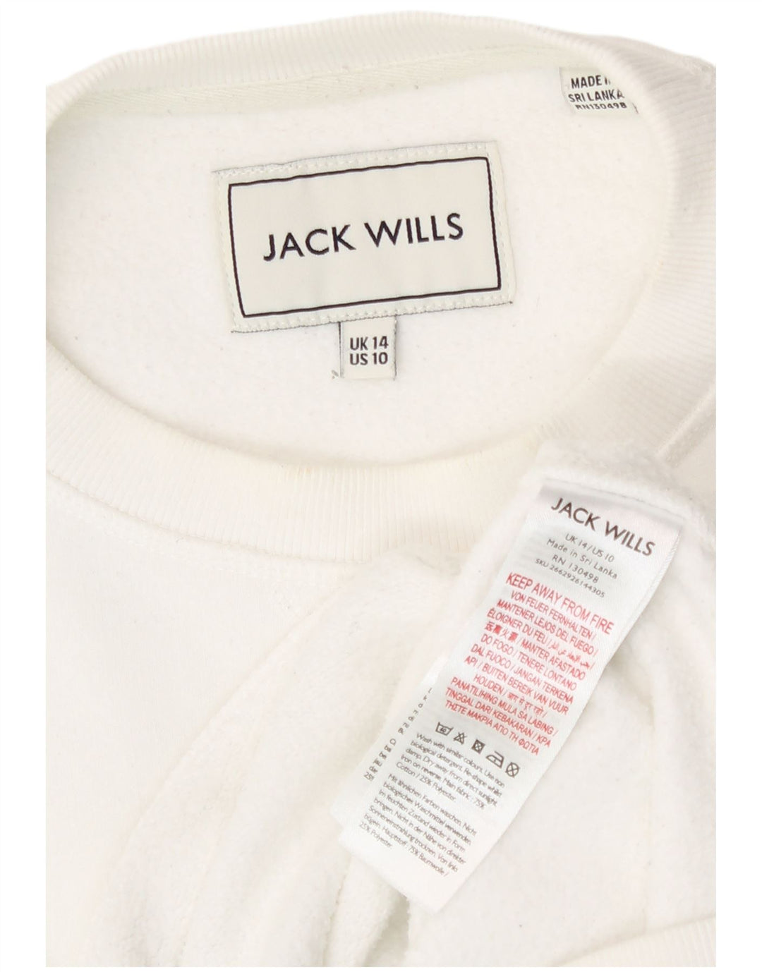 Женский свитер-толстовка Jack Wills UK 14, большой размер, белый хлопок