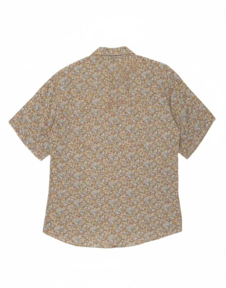 VINTAGE Mens Short Sleeve Shirt Medium Grey Floral Vintage Vintage and Second-Hand Vintage from Messina Hembry 