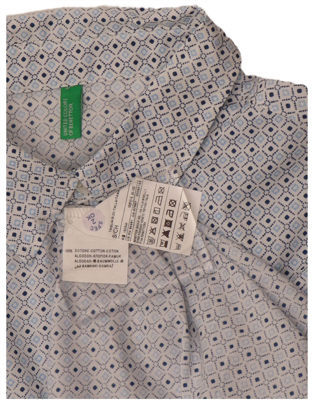 Женская рубашка Benetton, маленькая синяя, хлопок с геометрическим рисунком