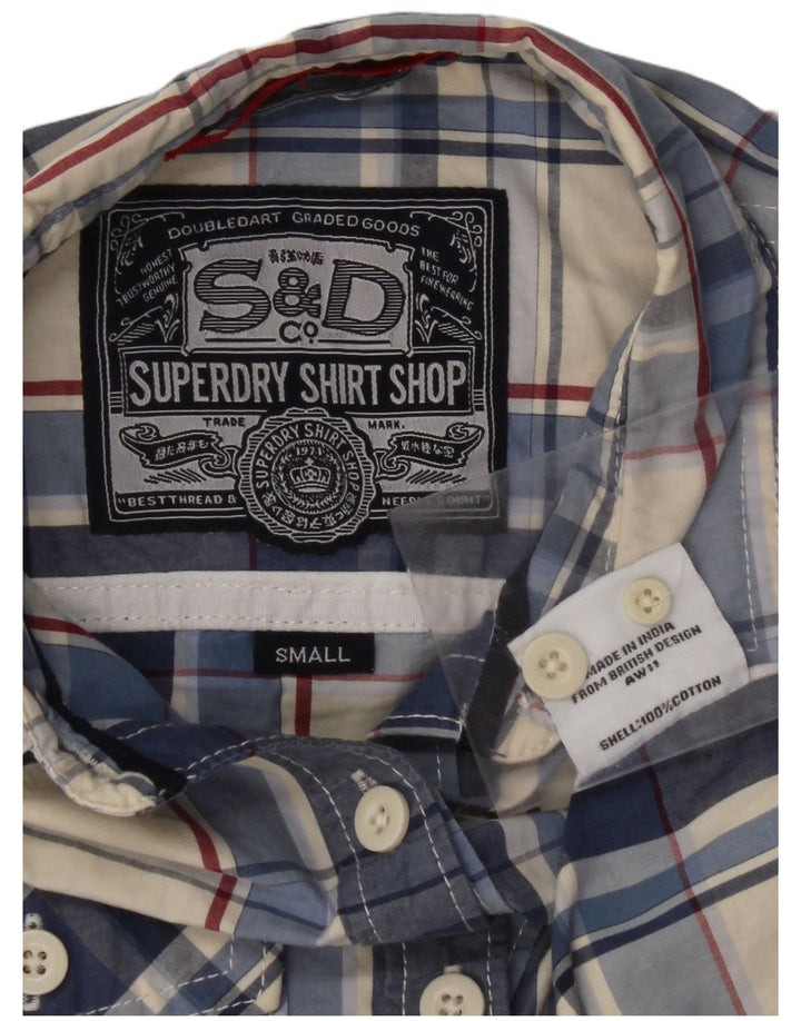 SUPERDRY Женская рубашка UK 10, маленькая синяя клетка, хлопок