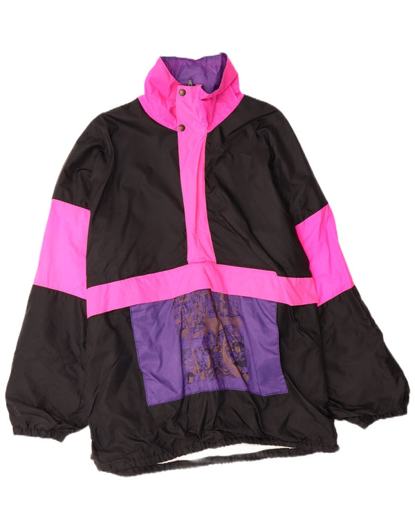 Мужская куртка-анорак VINTAGE с капюшоном UK 38, средний черный полиамид с цветными блоками
