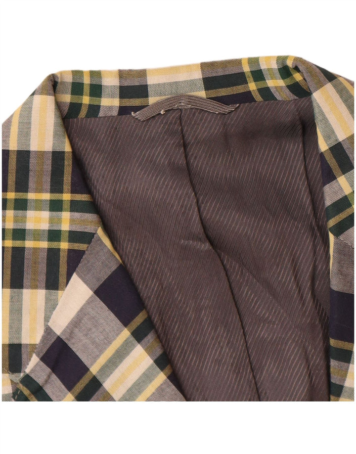 Винтажный мужской пиджак на 2 пуговицах, маленький темно-синий в клетку