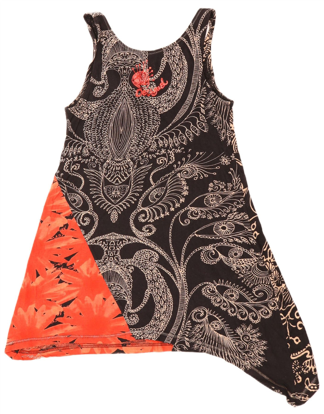 DESIGUAL Женская асимметричная туника без рукавов UK 10, маленькая, черная с цветочным принтом