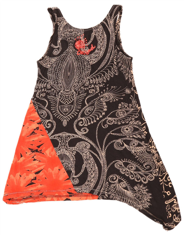 DESIGUAL Женская асимметричная туника без рукавов UK 10, маленькая, черная с цветочным принтом