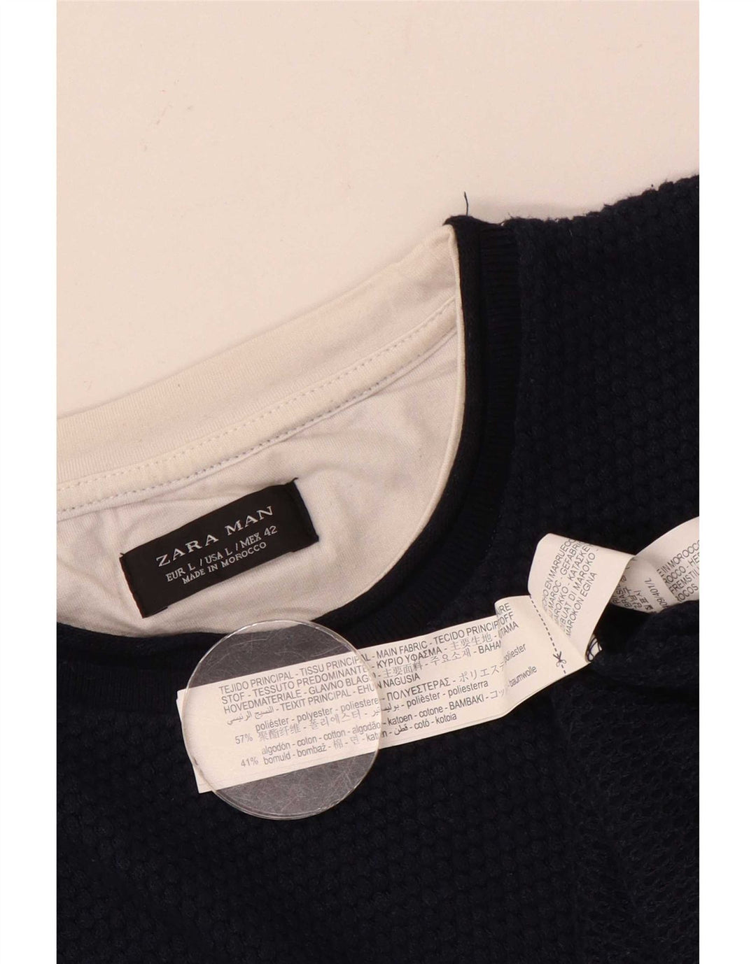 Мужской джемпер с круглым вырезом Zara, большой темно-синий полиэстер