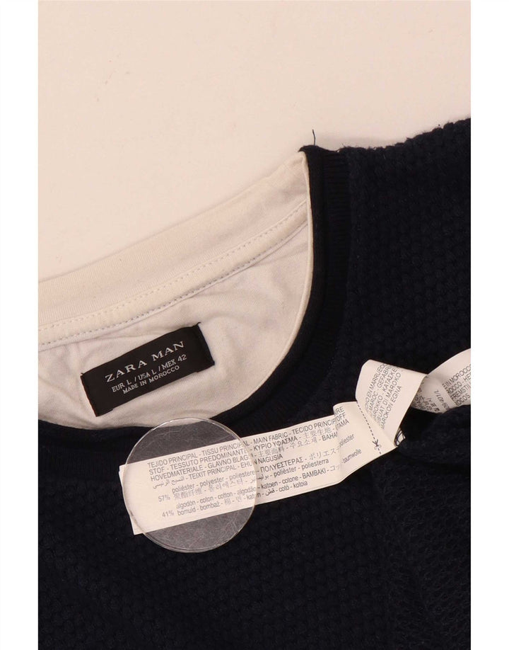 Мужской джемпер с круглым вырезом Zara, большой темно-синий полиэстер
