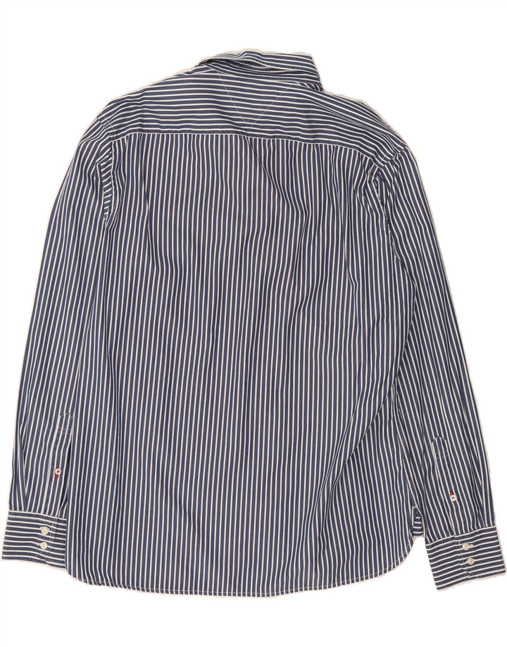 TOMMY HILFIGER Mens Shirt Large Navy Blue Striped Cotton Vintage Tommy Hilfiger and Second-Hand Tommy Hilfiger from Messina Hembry 