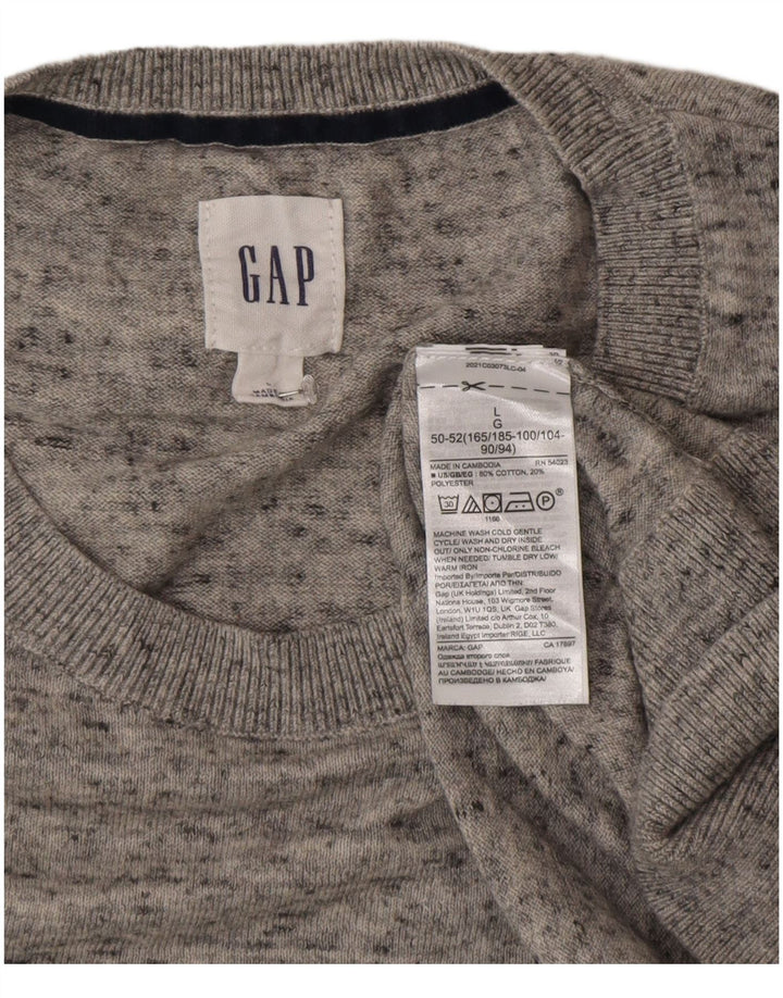 Мужской джемпер с круглым вырезом Gap, большой серый хлопковый свитер в крапинку