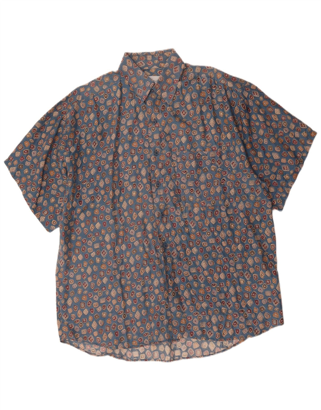 CARUSO Мужская рубашка с коротким рукавом, большая синяя, шелковая с геометрическим рисунком