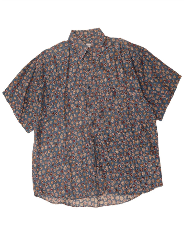 CARUSO Мужская рубашка с коротким рукавом, большая синяя, шелковая с геометрическим рисунком