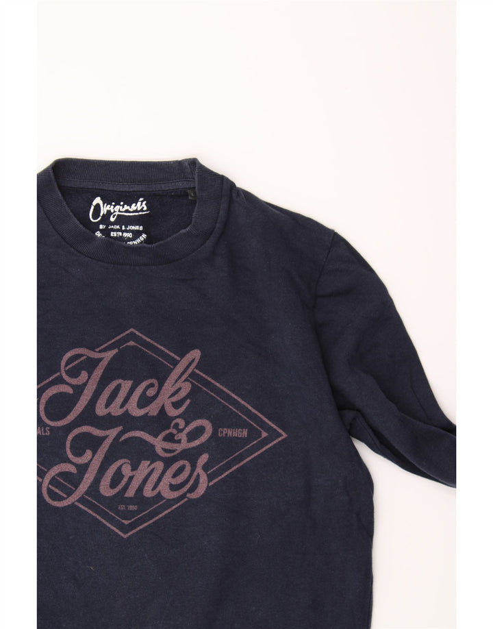 JACK & JONES Mens Graphic Sweatshirt Jumper Large Navy Blue Cotton Vintage Jack & Jones and Second-Hand Jack & Jones from Messina Hembry 
