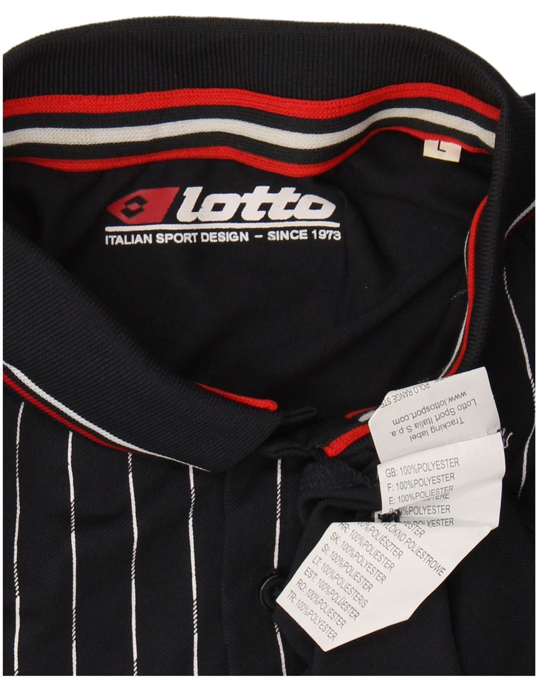 LOTTO Mens Polo Shirt Large Navy Blue Striped Polyester
