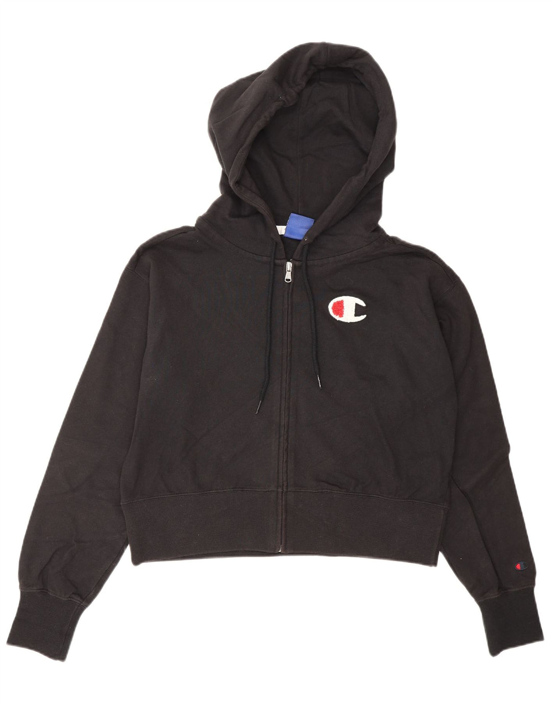 Женский укороченный свитер с капюшоном и молнией CHAMPION, размер UK 10, маленький черный хлопок
