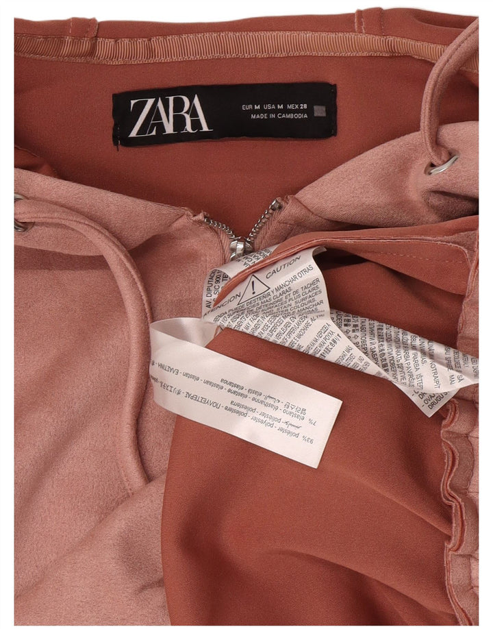 Женский джемпер с капюшоном на молнии Zara UK 14, полиэстер, средний розовый цвет