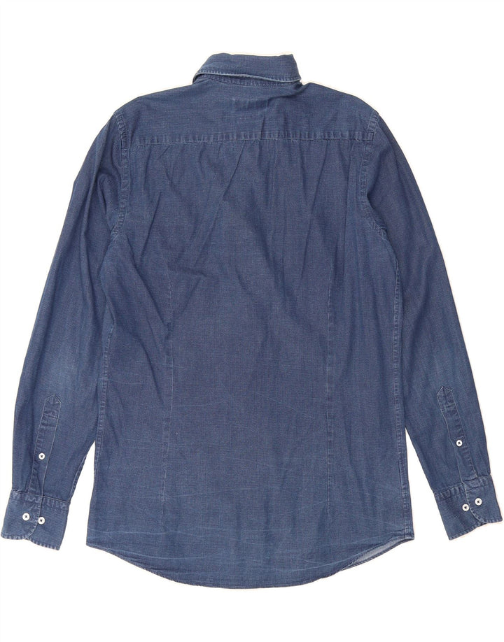 MASSIMO DUTTI Mens Shirt Medium Navy Blue Herringbone Cotton Vintage Massimo Dutti and Second-Hand Massimo Dutti from Messina Hembry 