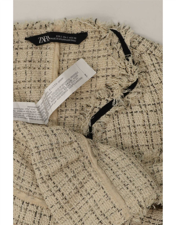 Женский открытый пиджак Zara UK 10, маленький полиэстер в бежевую клетку