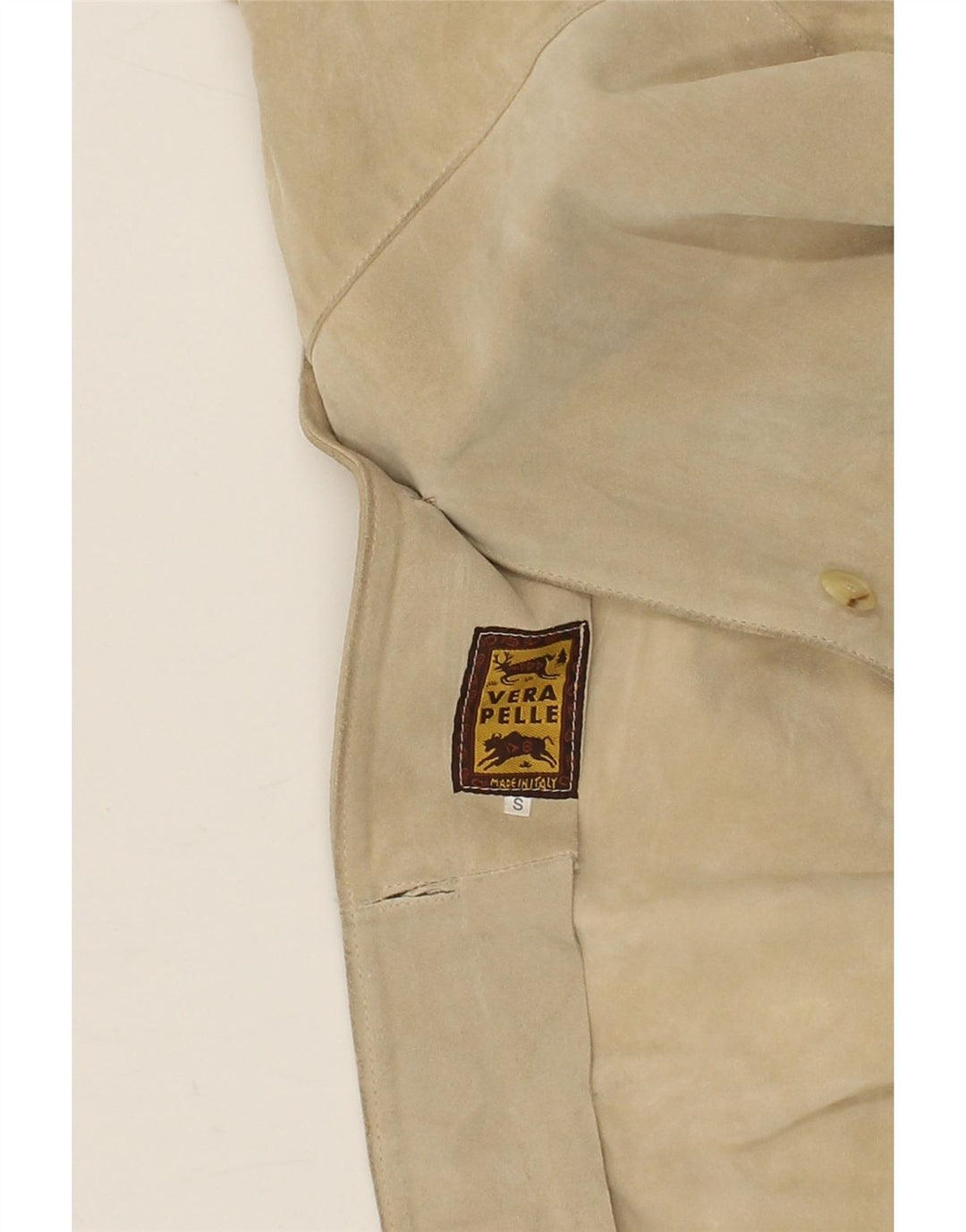 VINTAGE Womens Oversized Leather Jacket UK 10 Small Beige Leather Vintage Vintage and Second-Hand Vintage from Messina Hembry 