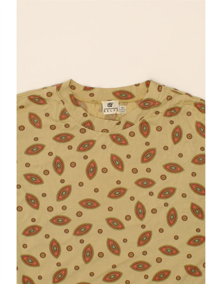 BELFE Womens Abstract Pattern T-Shirt Top IT 46 Large Beige Silk Vintage Belfe and Second-Hand Belfe from Messina Hembry 