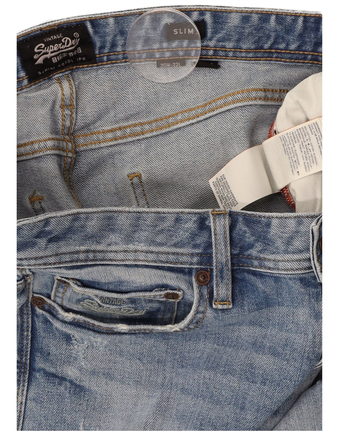 SUPERDRY Мужские потертые узкие джинсы W30 L32 Синий хлопок