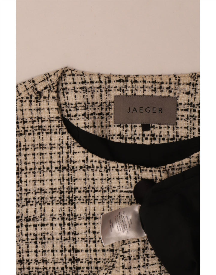 Женский пиджак Jaeger с 4 пуговицами и рукавами 3/4, Великобритания 16, большая бежевая клетка