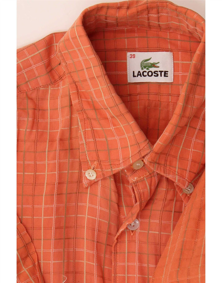 Мужская рубашка Lacoste, размер 39, средний размер, оранжевая клетка, хлопок