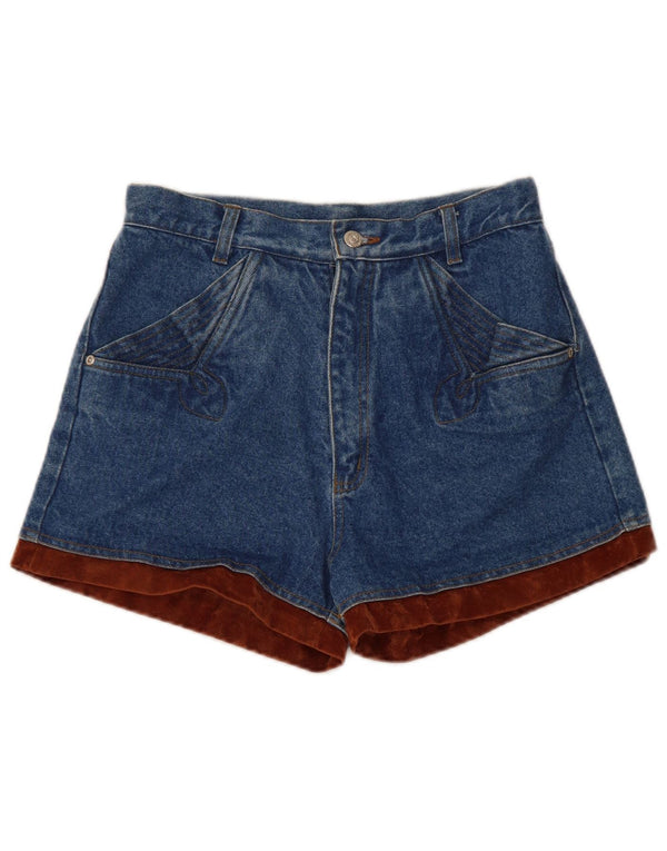Vintage Womens Denim Shorts UK 12 Medium W30 Blue Colourblock Cotton