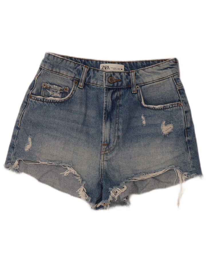 ZARA Womens Denim Distressed Hot Pants EU 36 XS W26  Blue