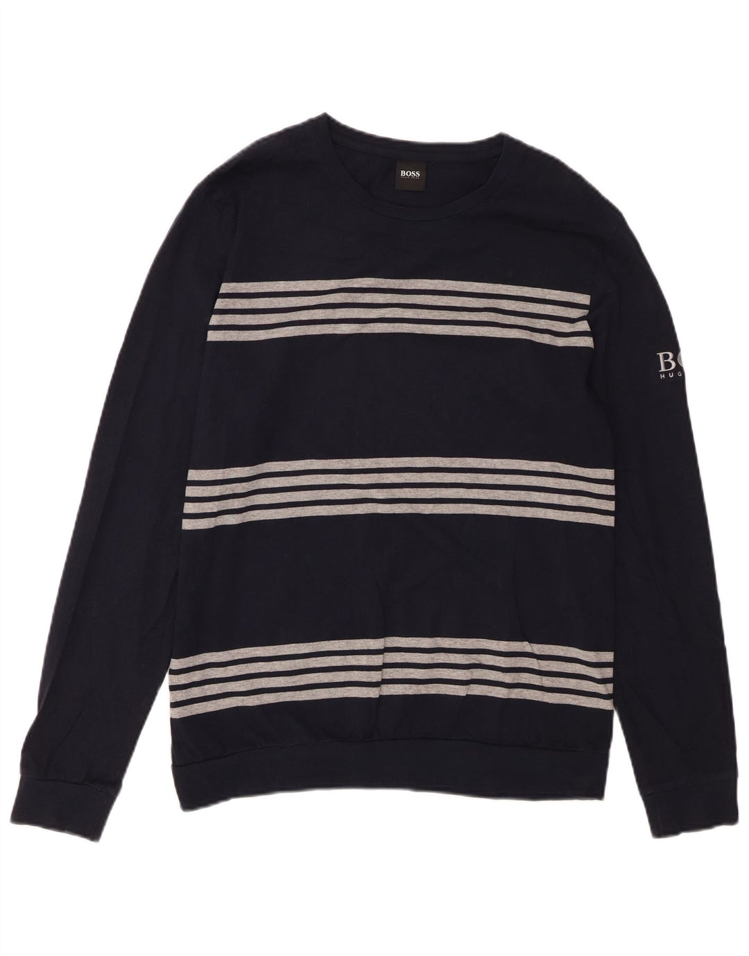 Мужской топ HUGO BOSS с длинным рукавом, средний темно-синий в полоску, хлопок