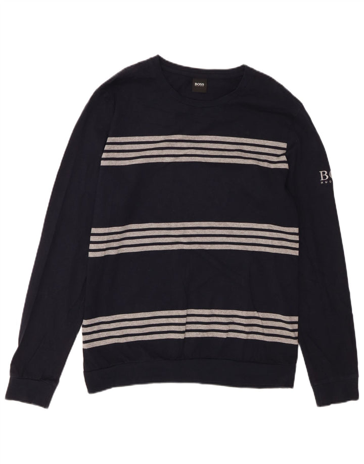 Мужской топ HUGO BOSS с длинным рукавом, средний темно-синий в полоску, хлопок