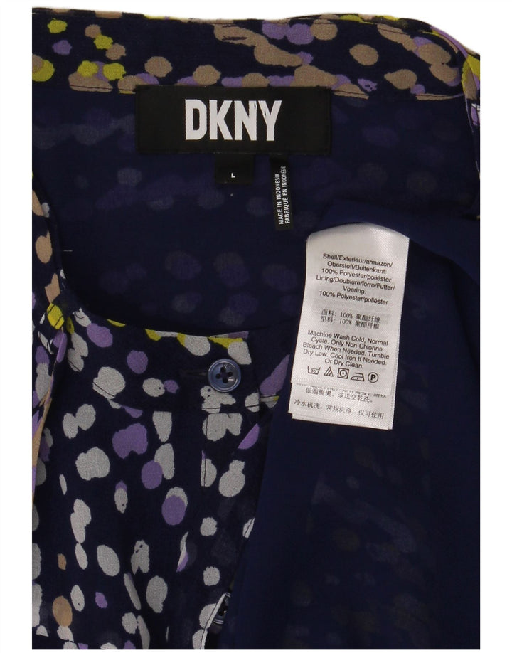 Женская блузка-рубашка с оборками спереди Dkny UK 16, большая темно-синяя в пятнистый цвет