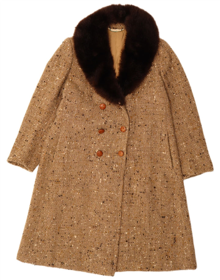 Винтажное женское двубортное пальто UK 18 XL, бежевое в крапинку