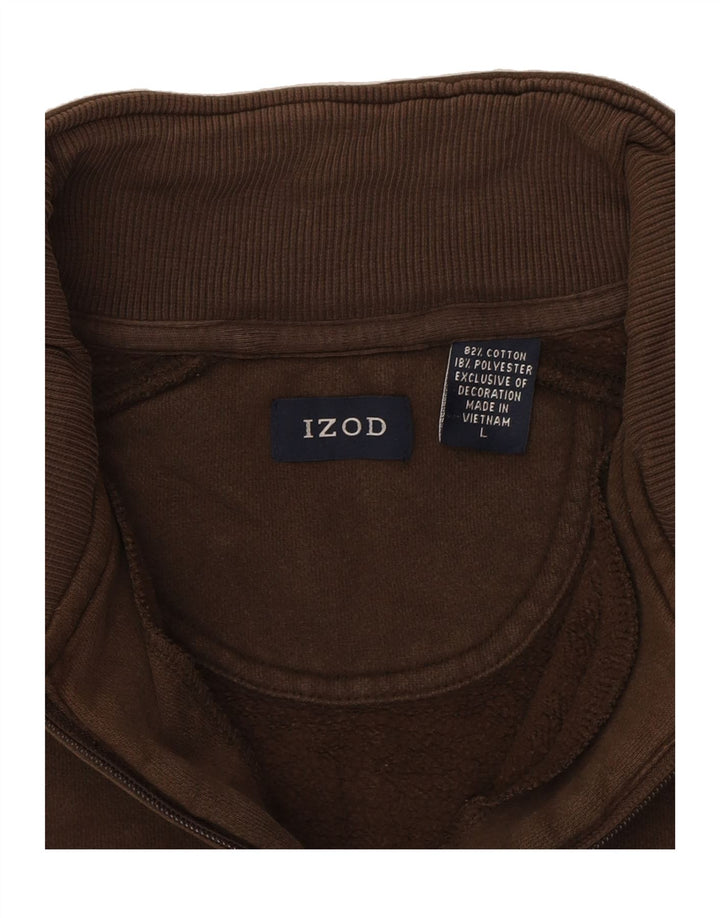 IZOD Mens Zip Neck Sweatshirt Jumper Large Brown Cotton Vintage Izod and Second-Hand Izod from Messina Hembry 
