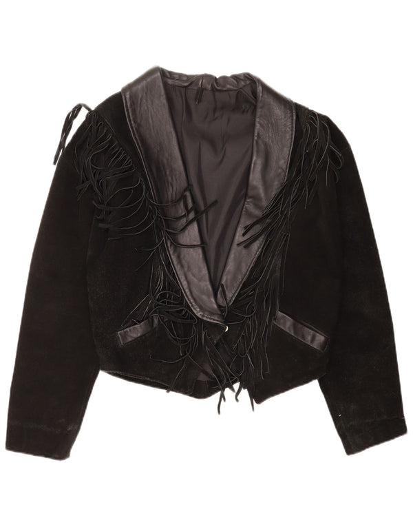 Винтажная женская укороченная замшевая куртка в стиле вестерн UK 14, средний черный цвет