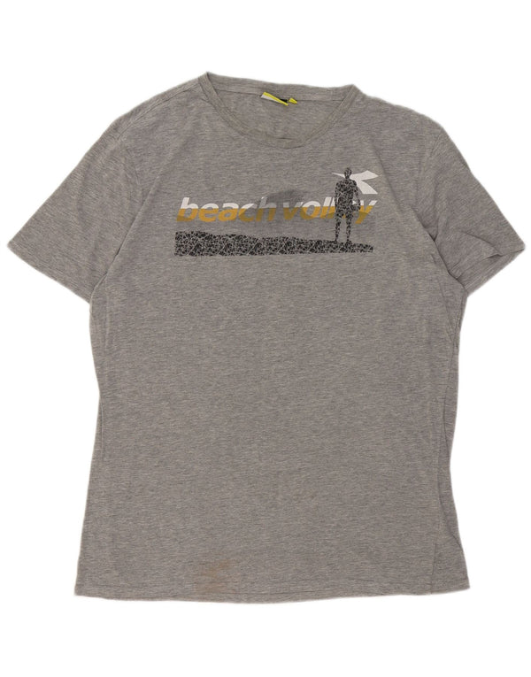 Мужская футболка с рисунком DIADORA, топ XL, серый хлопок в крапинку