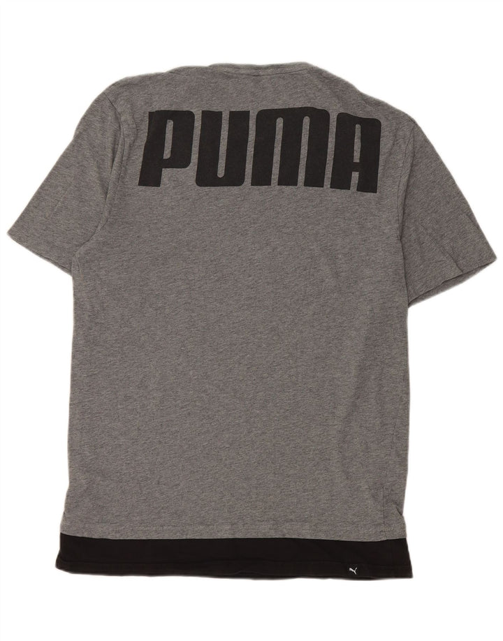 Мужская футболка с рисунком Puma, хлопковый топ среднего серого цвета с цветными блоками
