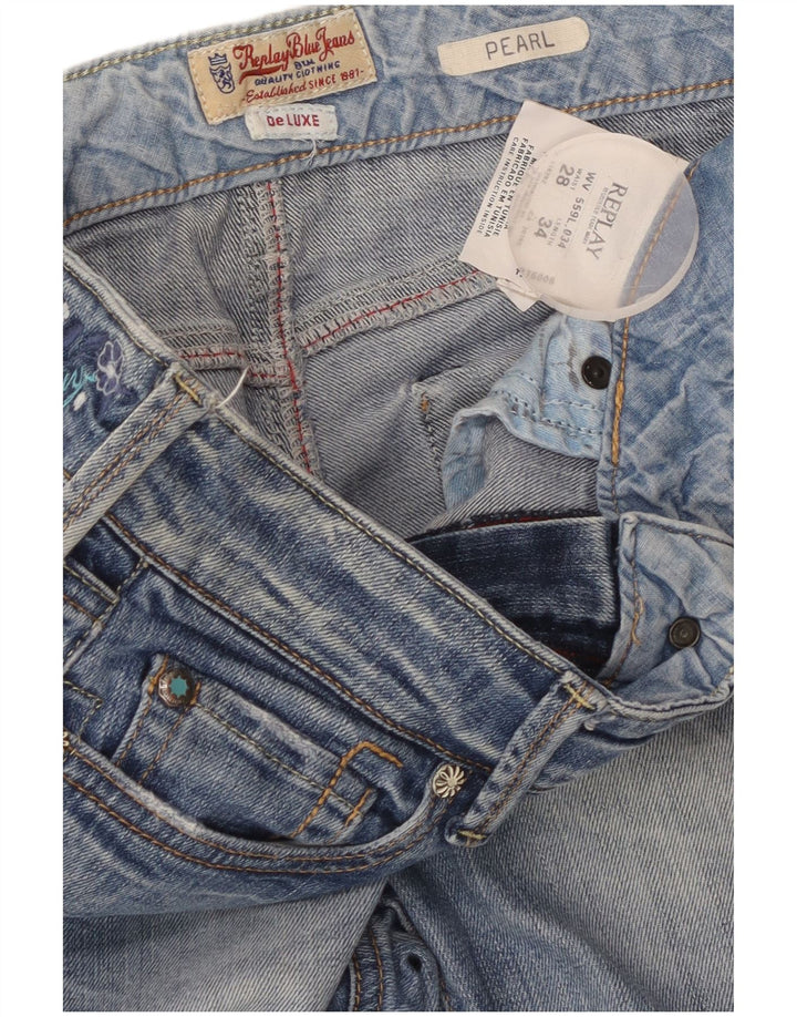 Женские узкие джинсы REPLAY W28 L34 с синим цветочным принтом, хлопок