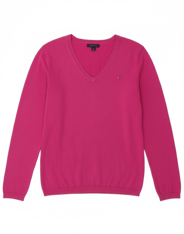 Женский джемпер с v-образным вырезом Tommy Hilfiger UK 10, маленький розовый хлопок