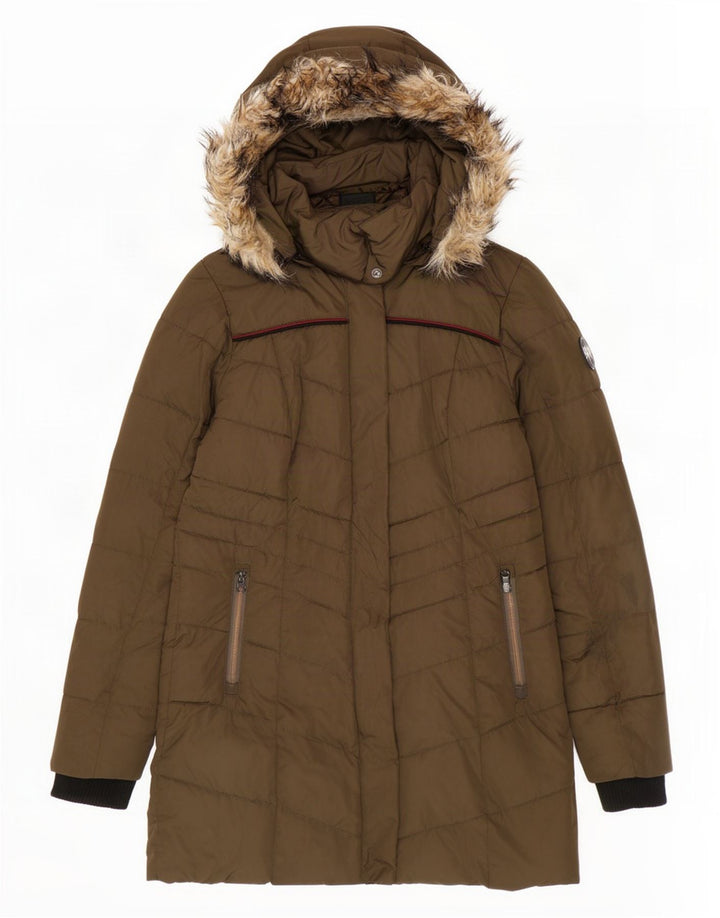 Женская утепленная куртка Superdry с капюшоном UK 10, маленький цвет хаки, полиэстер