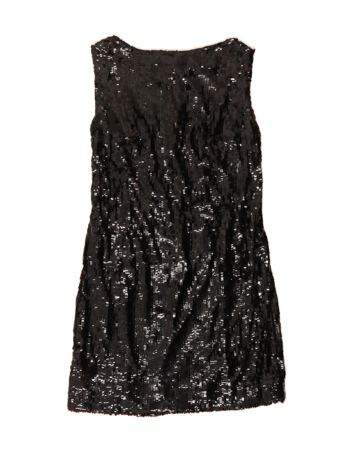 VINTAGE Womens Sleeveless Sequin Shift Dress UK 12 Medium Black Vintage Vintage and Second-Hand Vintage from Messina Hembry 