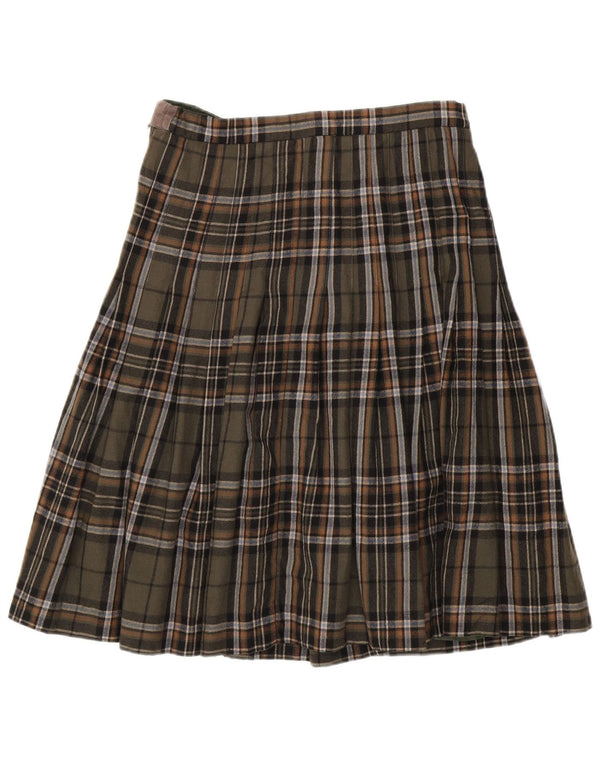 Vintage Womens High Waist Pleated A-Line Skirt IT 46 Large W30 Khaki Check