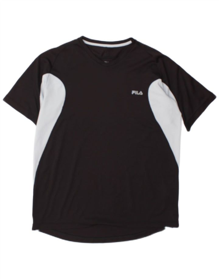 Мужская футболка Fila, большая черная, с цветными блоками