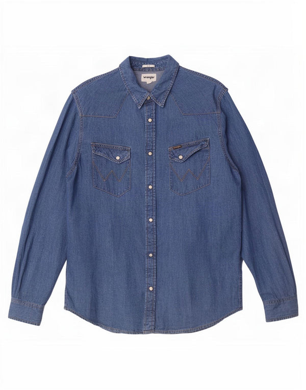 Мужская джинсовая рубашка облегающего кроя Wrangler, большая синяя хлопковая рубашка