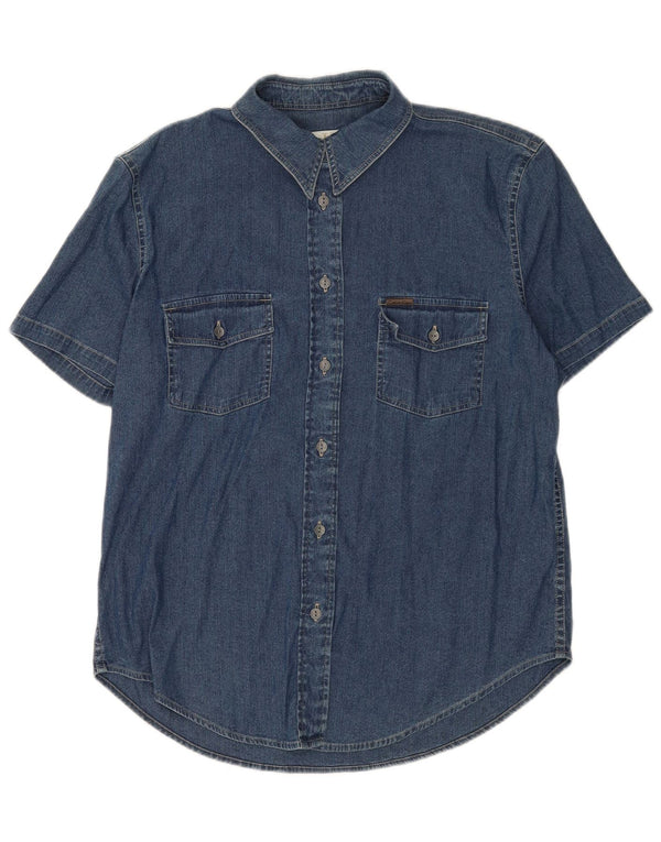 Calvin Klein Womens Short Sleeve Denim Shirt UK 16 Large Blue Cotton